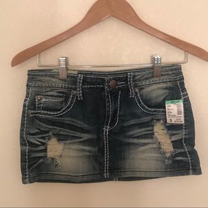 Machine/Papaya denim/jean distressed mini skirt